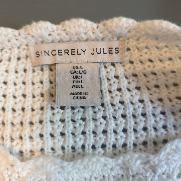 Sincerely Jules Sweater Womens Large White Crop Crochet Cottage Core - Picture 5 of 8